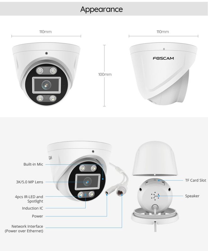 Foscam T5EP utendørs POE overvåkningskamera